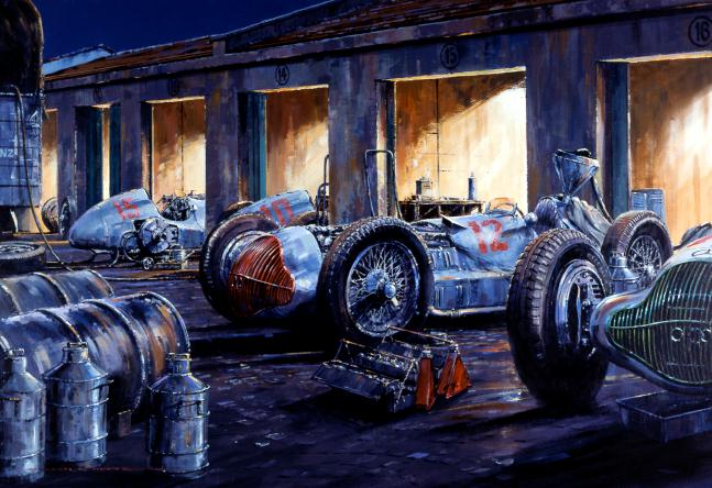 W154s at night in the garage by Nicholas Watts